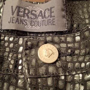 Versace Jean Couture Ittierre Italy Crocodile Embossed Black Pants Women Size 28